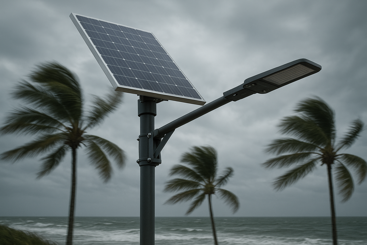 Wind load considerations for a solar panel street light in coastal conditions