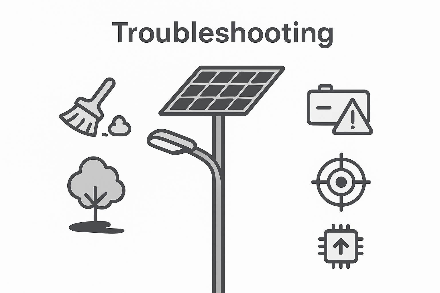Common troubleshooting factors: soiling, shading, battery health, sensor aiming, and profile updates