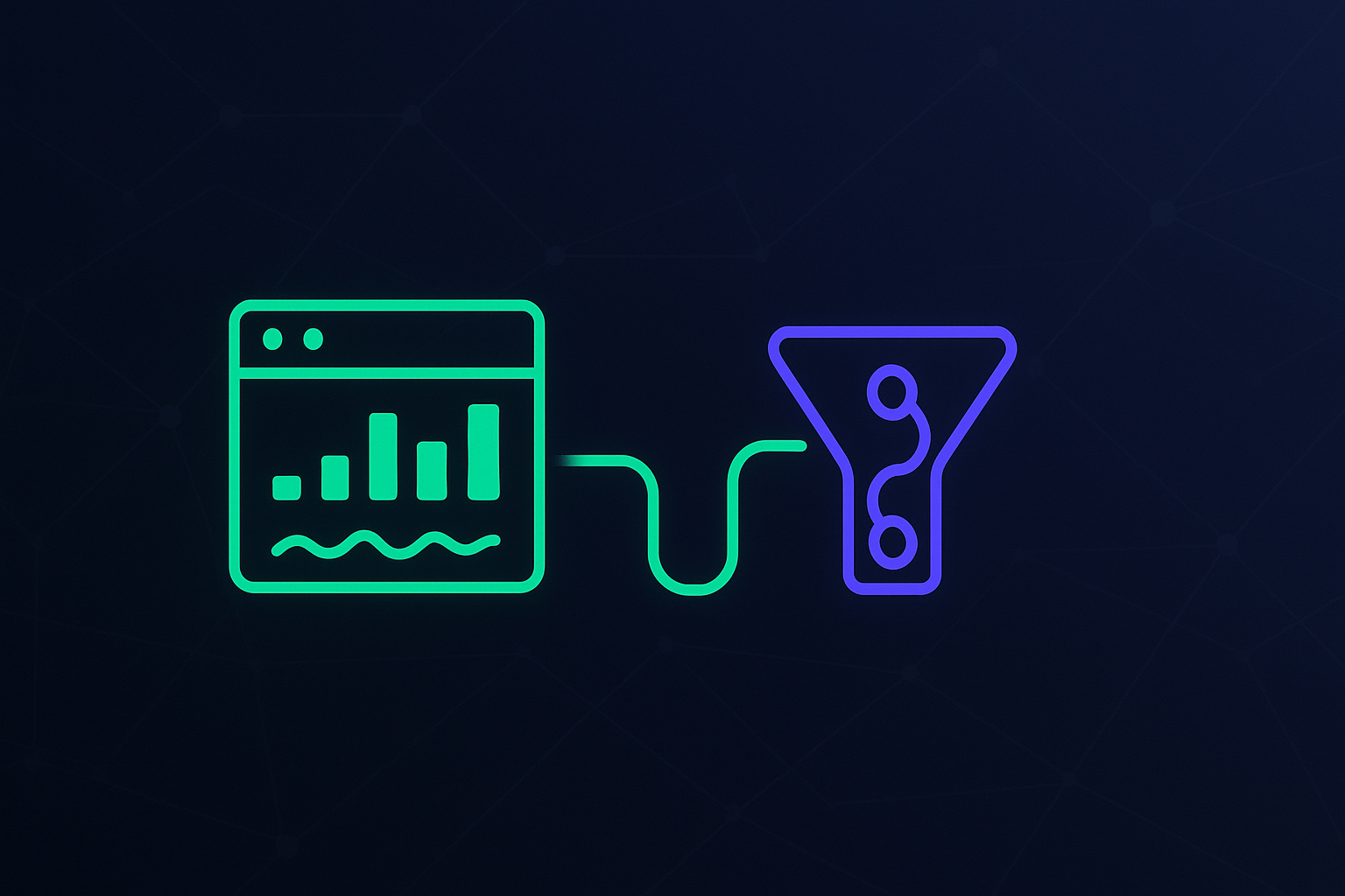 Cover image: abstract customer-journey network with analytics dashboard and attribution funnel in Attribuly brand colors