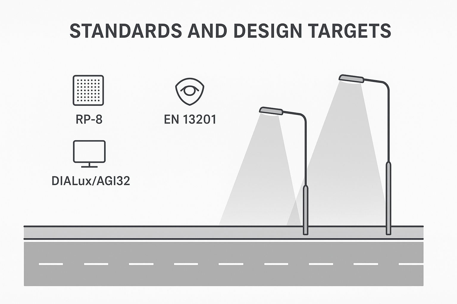 Roadway lighting standards and photometric verification workflow
