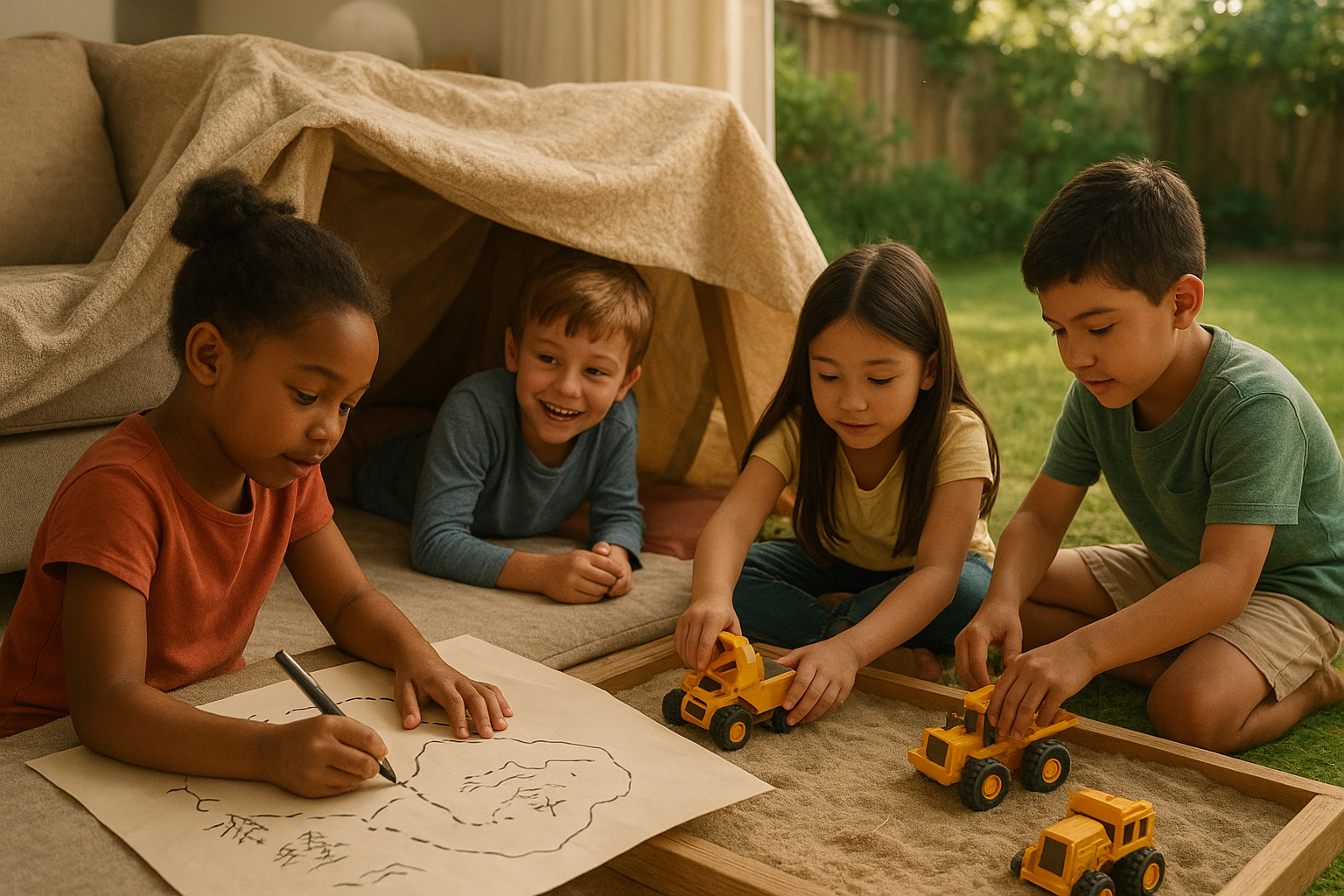 Screen-free activities for kids building and creating together