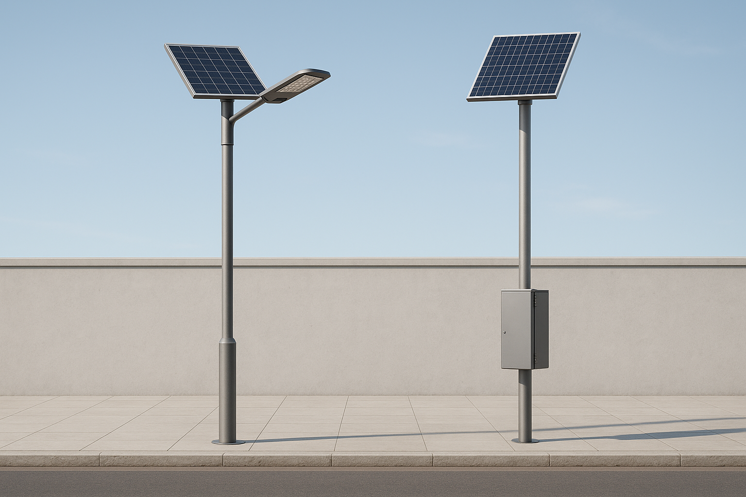 Integrated and split-type solar street lights side-by-side comparison