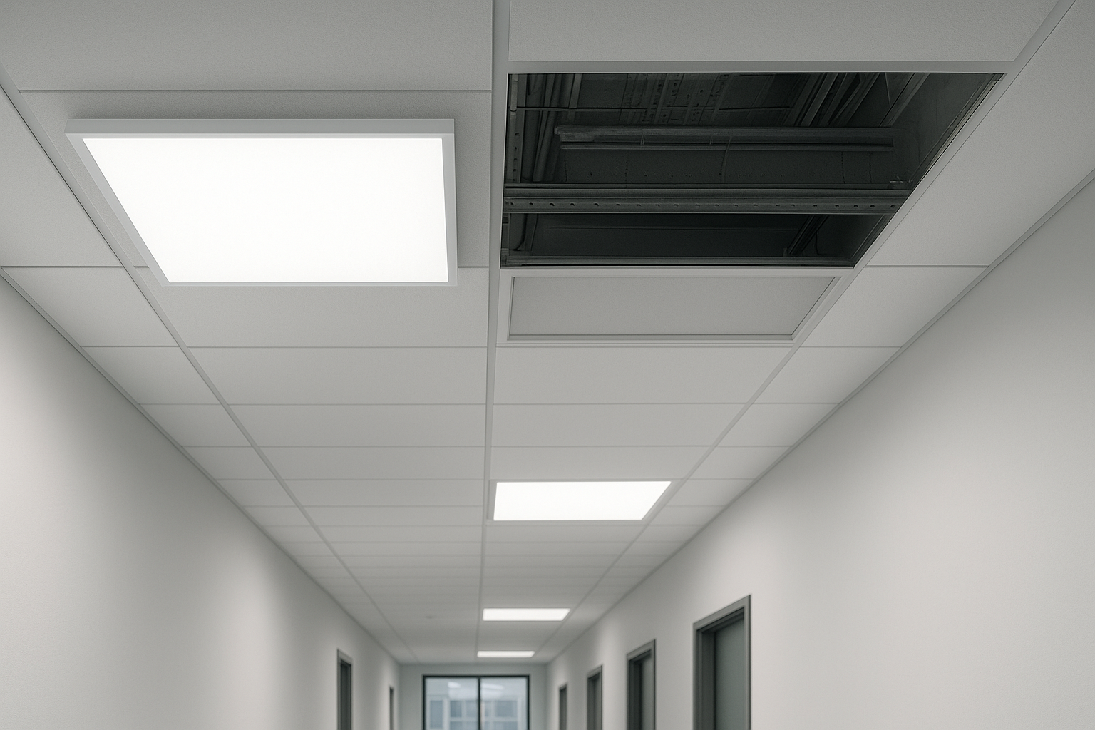 Shallow ceiling plenum comparison: surface-mounted vs recessed LED panel depth constraints