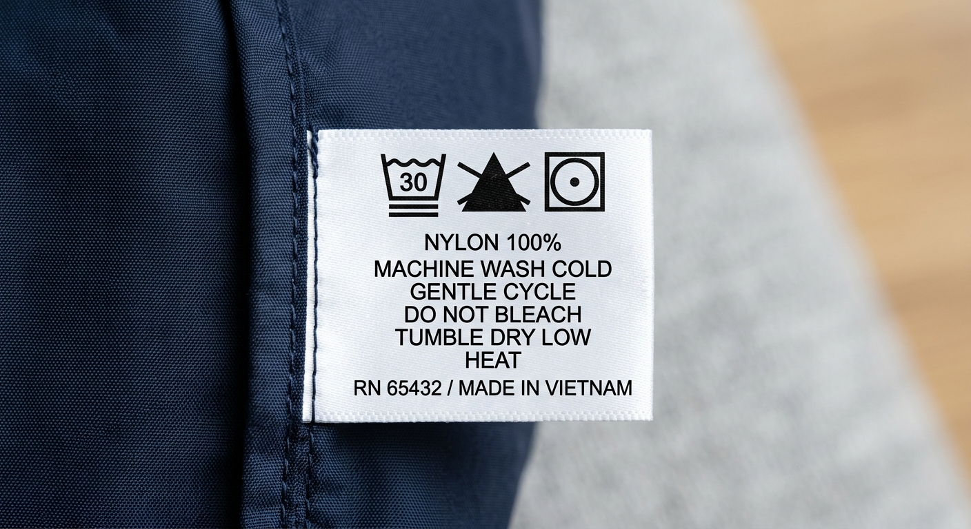 In-body image: close-up care label showing tumble dry low symbol