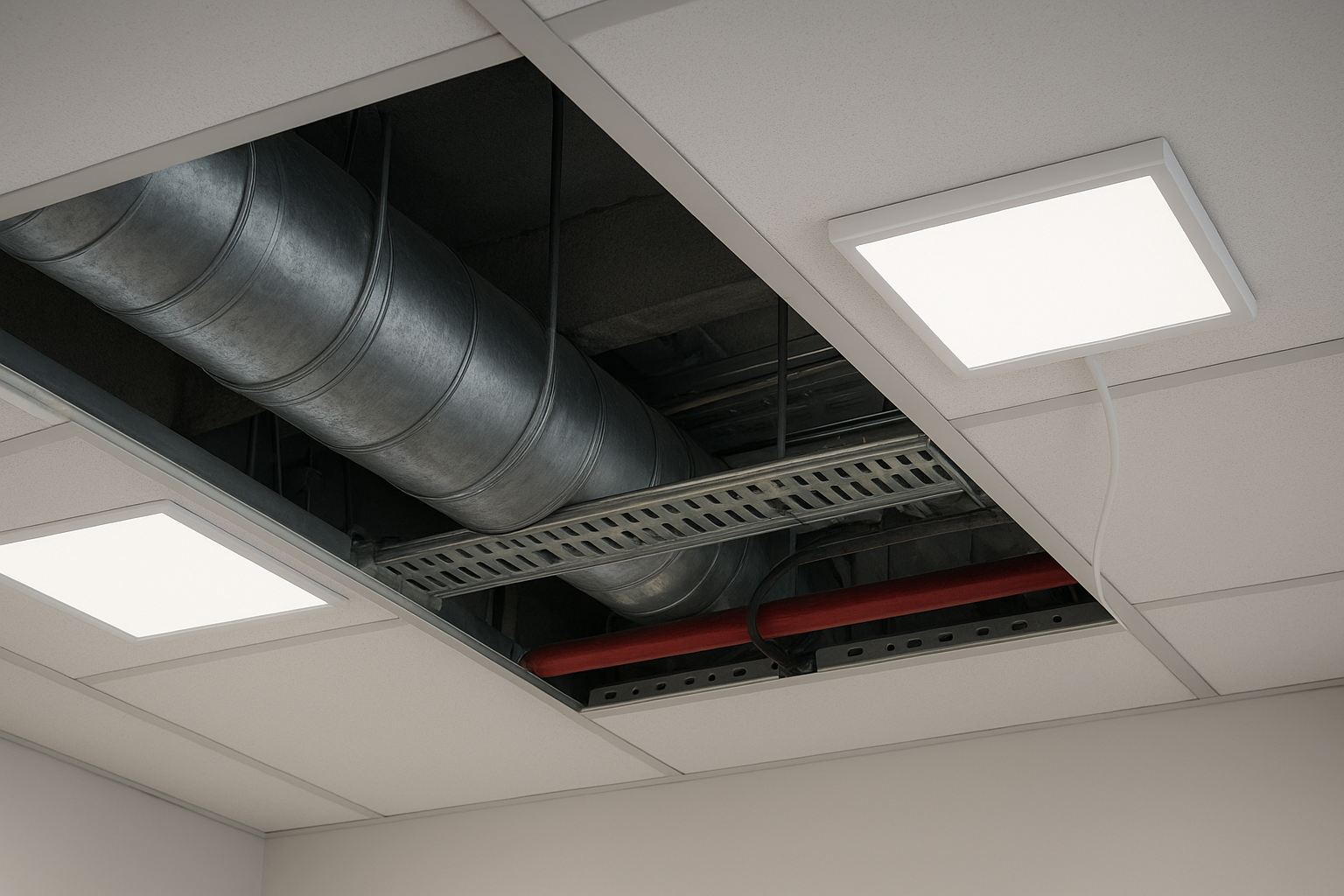 Tight plenum obstacles near recessed openings vs tidy surface-mounted panel cable entry