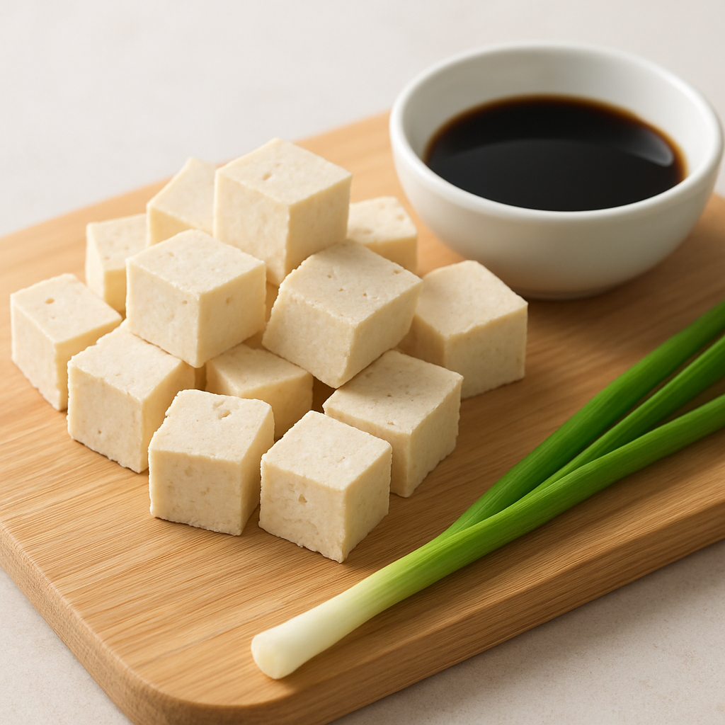 Tofu kuubikud lõikelaual