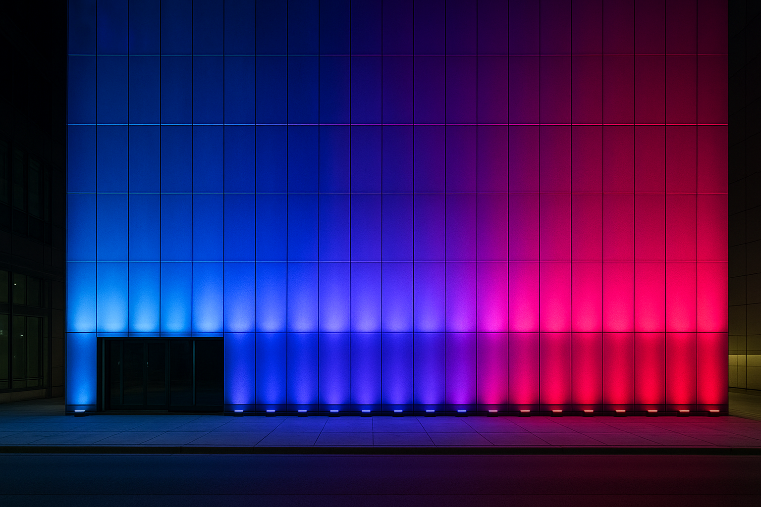 Architectural facade with DMX-style color effects lighting