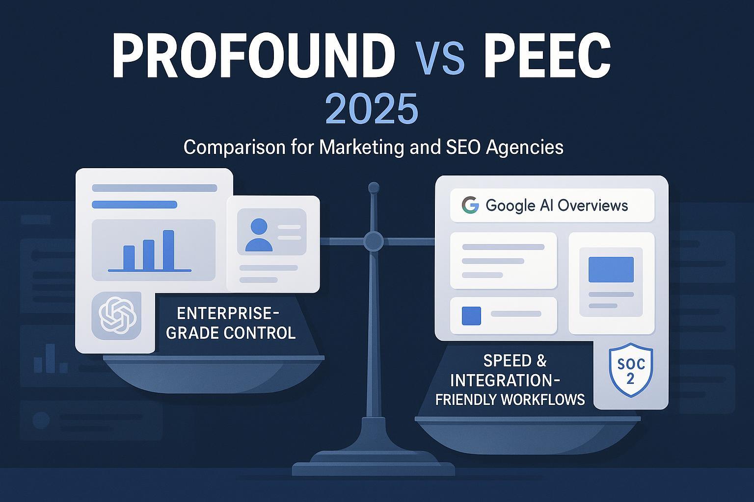 Cover image: Profound vs Peec AI for Agencies in 2025 with balanced scales and AI search icons.