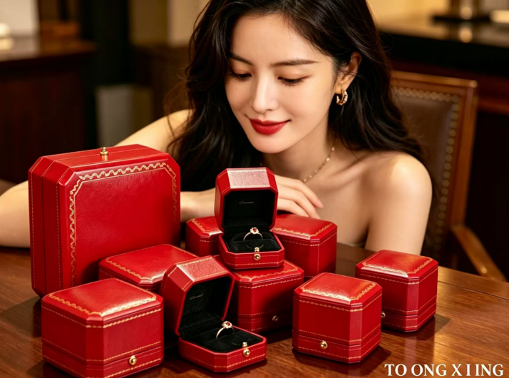 Ring jewelry box beauty velvet versus wood versus leather
