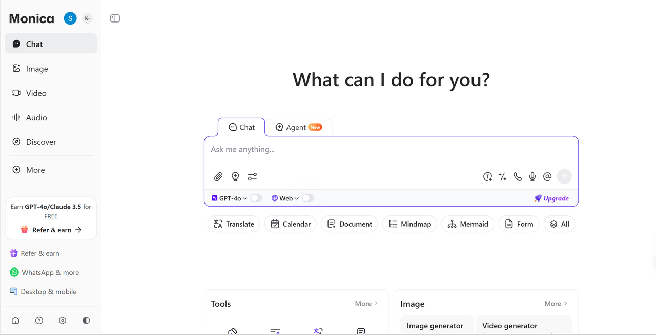 Monica is a powerful AI assistant powered by a Chrome Extension. It is designed to live right inside your browser, making it incredibly easy to use while you work or surf the web.With over 80 specialized templates, you can generate articles, ad outlines, blog posts, and resumes with just one click.