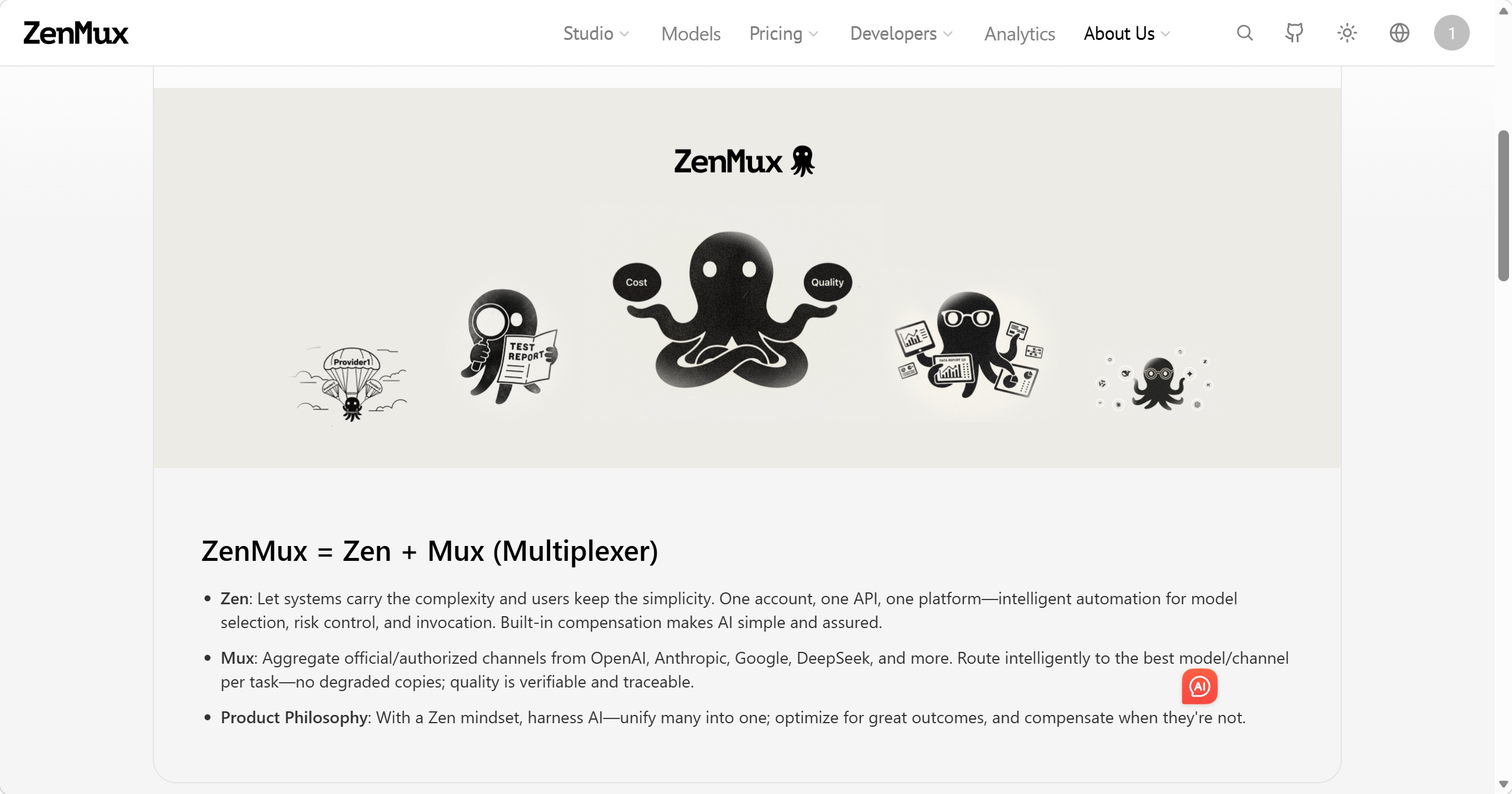 ZenMux is the world’s first enterprise-grade LLM aggregator to support an insurance compensation mechanism. It provides a unified API, allowing developers to smoothly access and call advanced AI models from global leading providers like OpenAI, Anthropic, Google, and DeepSeek. 