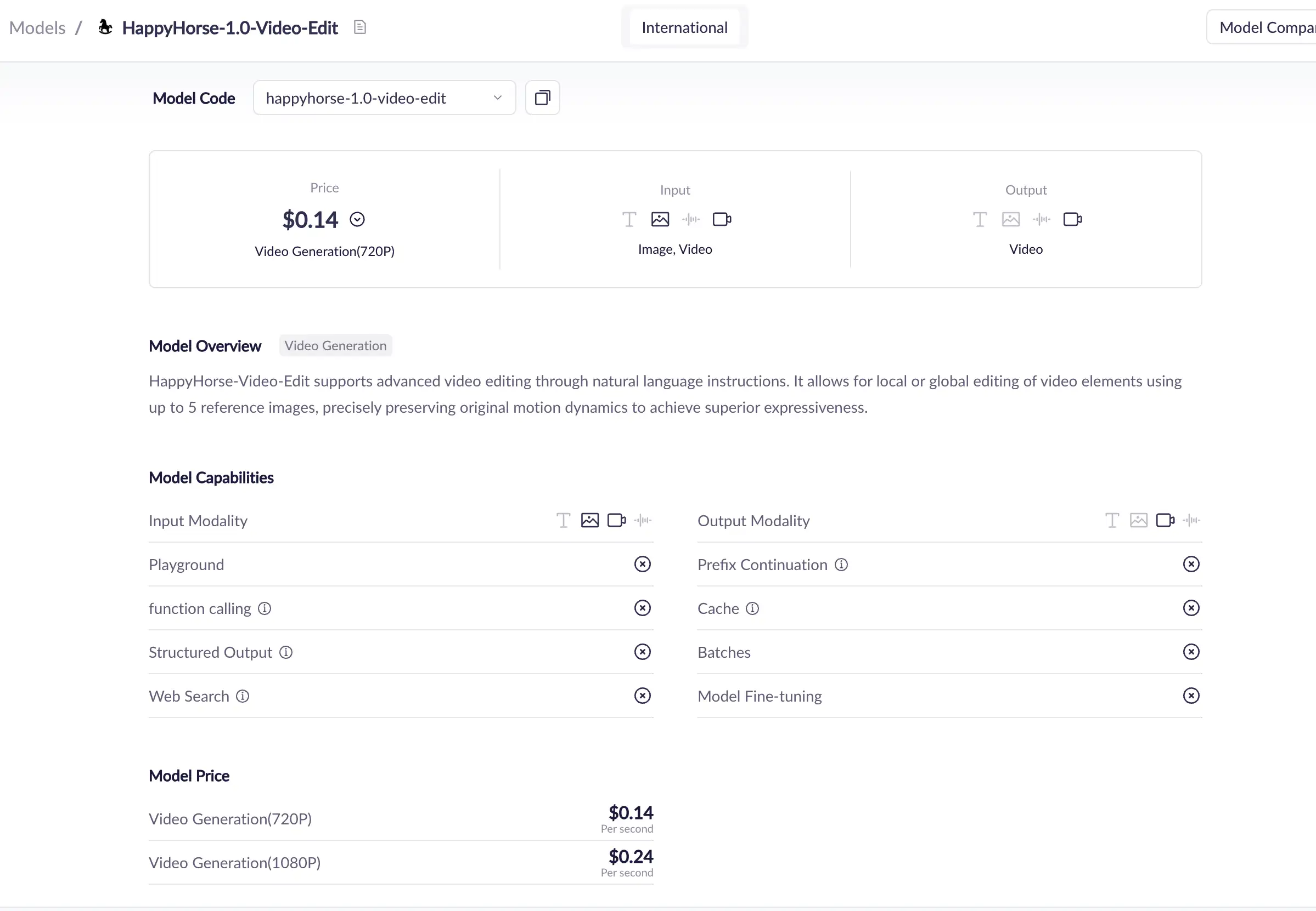 Alibaba Cloud’s model list includes HappyHorse video editing, and its HappyHorse series documentation includes happyhorse-1.0-video-edit as one of the model names in the family. However, in current user-facing access, the video-editing workflow is better understood as a HappyHorse.com product feature rather than a direct option users can easily find inside Alibaba Cloud Model Studio.