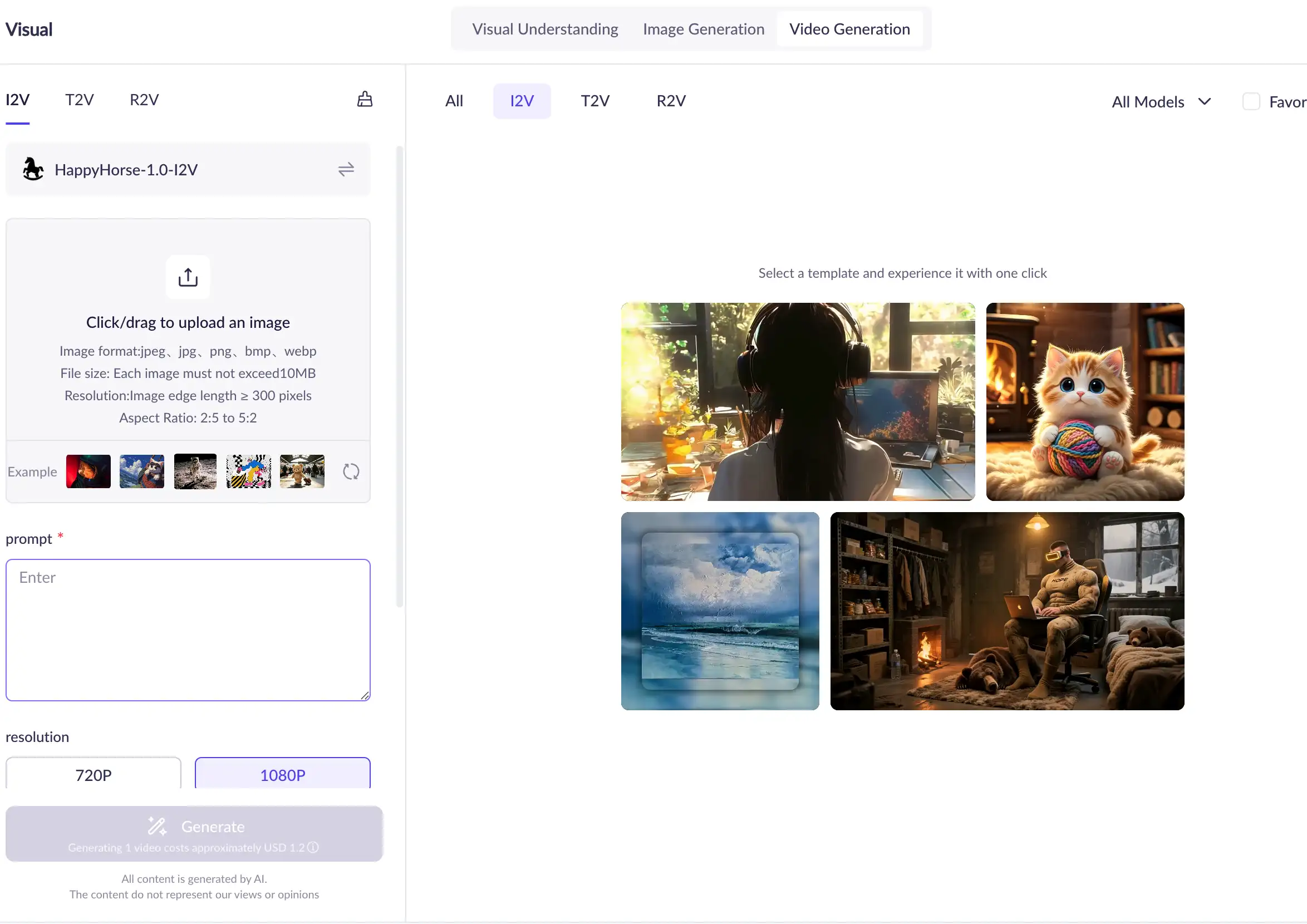 happyhorse-1.0-i2v is the official image-to-video model name shown in Alibaba Cloud’s I2V API reference. It uses a first-frame image, with optional text guidance, to generate video.