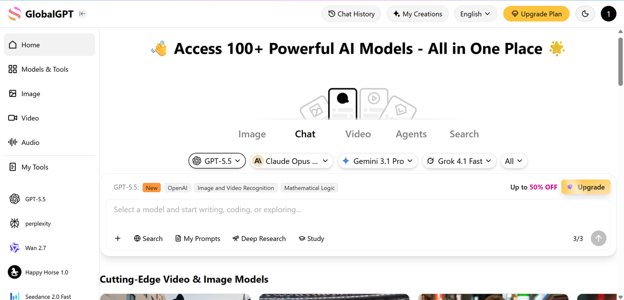 GlobalGPT is an all-in-one AI creative platform providing easy access to top-tier models like GPT-5, Claude 4, and Gemini 3 Pro. It specializes in high-fidelity AI video and image generation, integrating advanced engines such as Sora 2, Seedance 2.0, and Kling 3.0 to help creators produce professional, watermark-free content without a VPN.