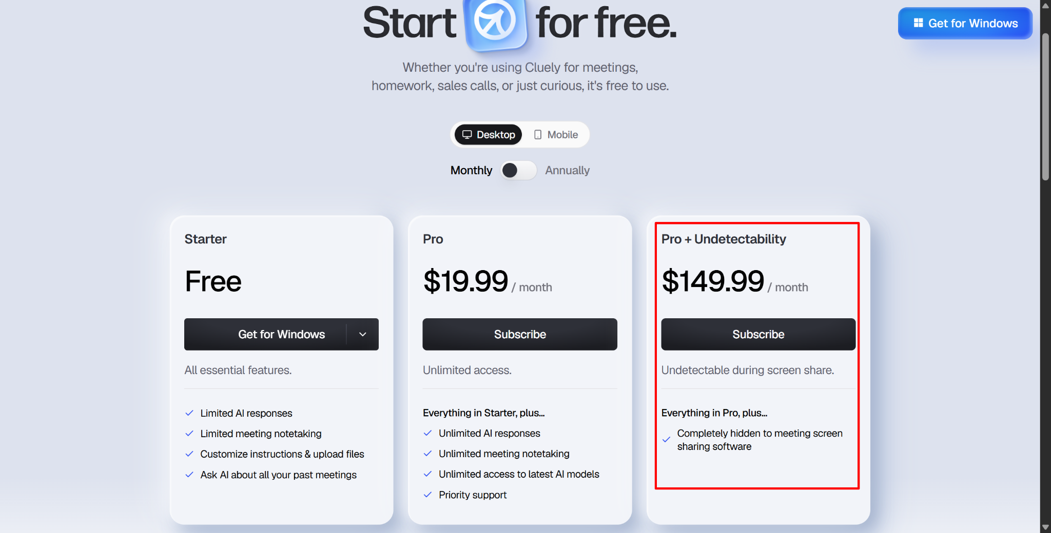 HackerRank only provides undetectable mode when paying $150/mon