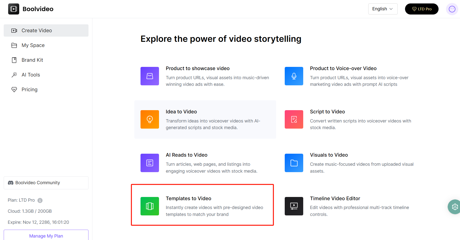 open Boolvideo and click "Templates to Video"