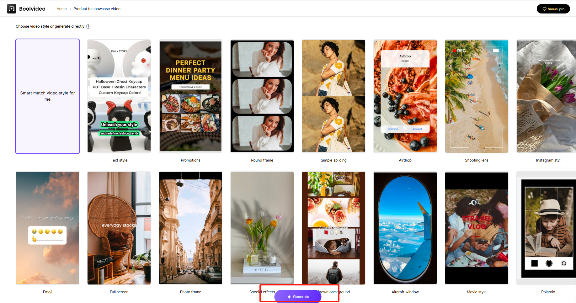 select different templates in video editing tools for marketing