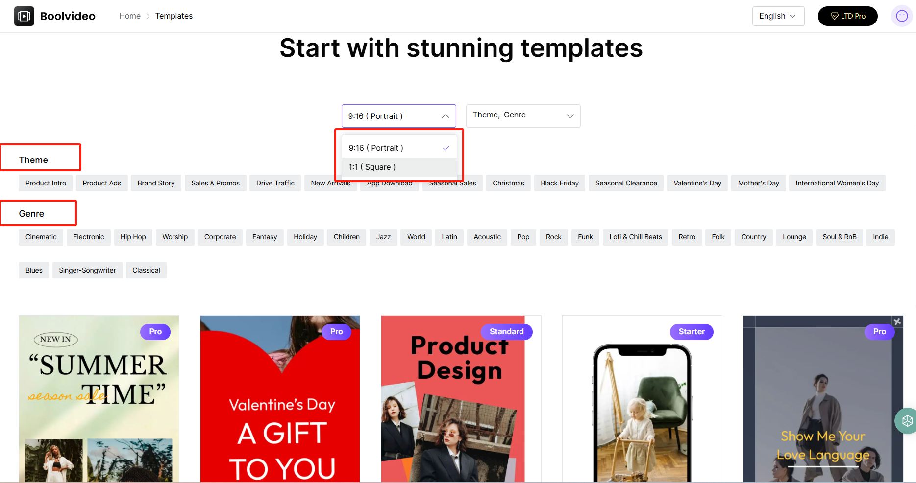 choose a suitable video template and style