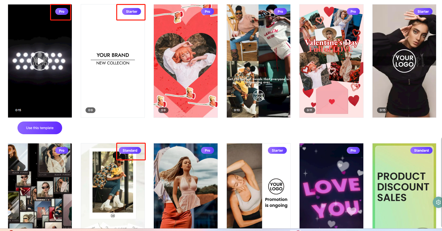 choose many types of templates