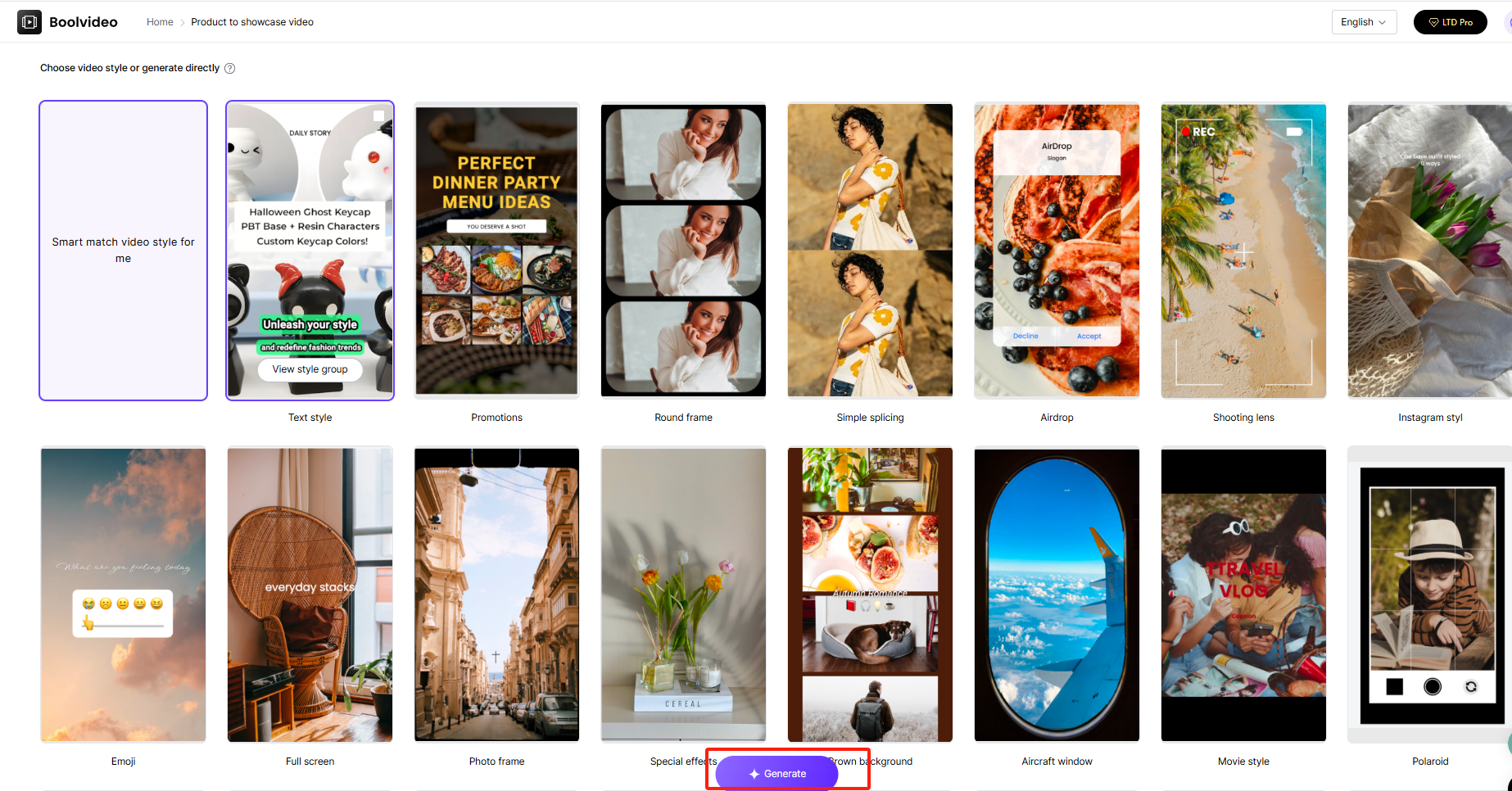 choose a template that matches the product showcase video style