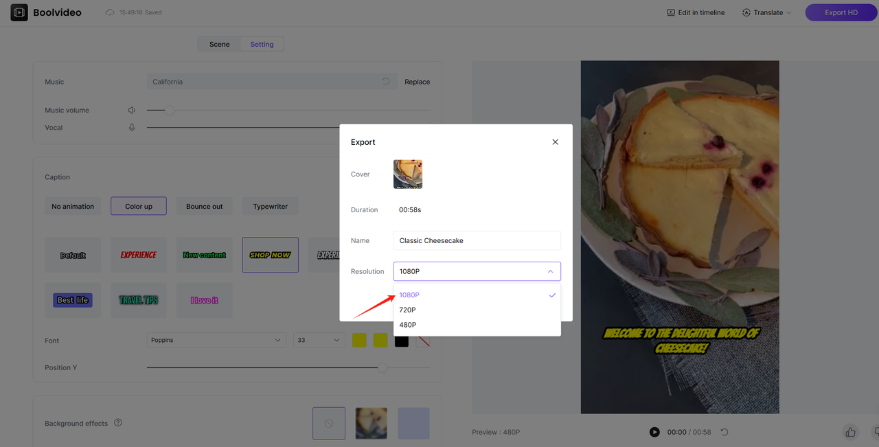 export and save the video