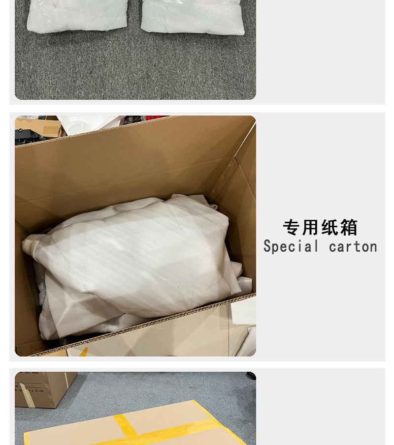 A protected fairing panel inside a cardboard shipping carton, photographed in the NiceFairings packing area.
