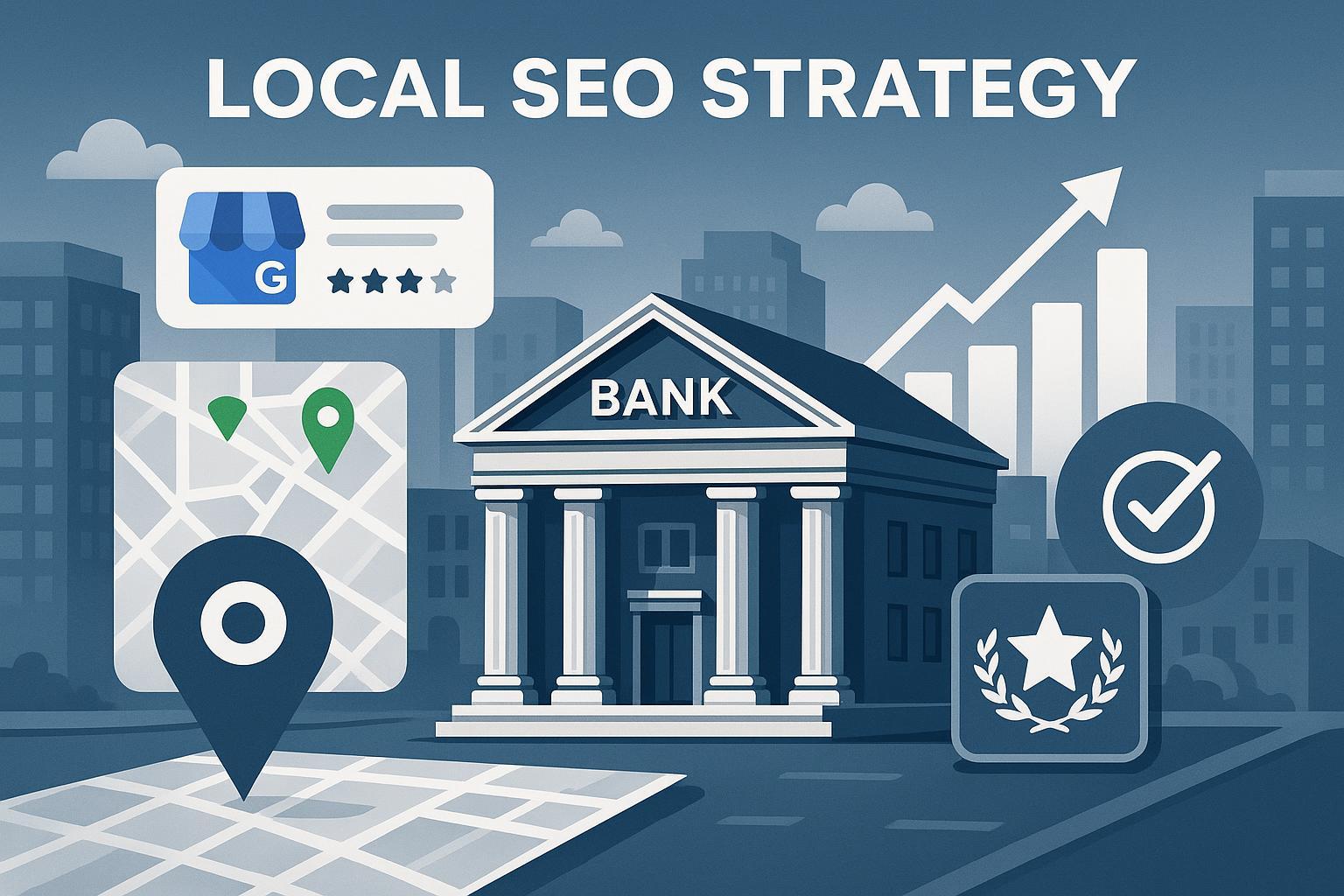 Estrategia SEO local para servicios financieros con sucursal, mapas y gráficos en clave profesional.