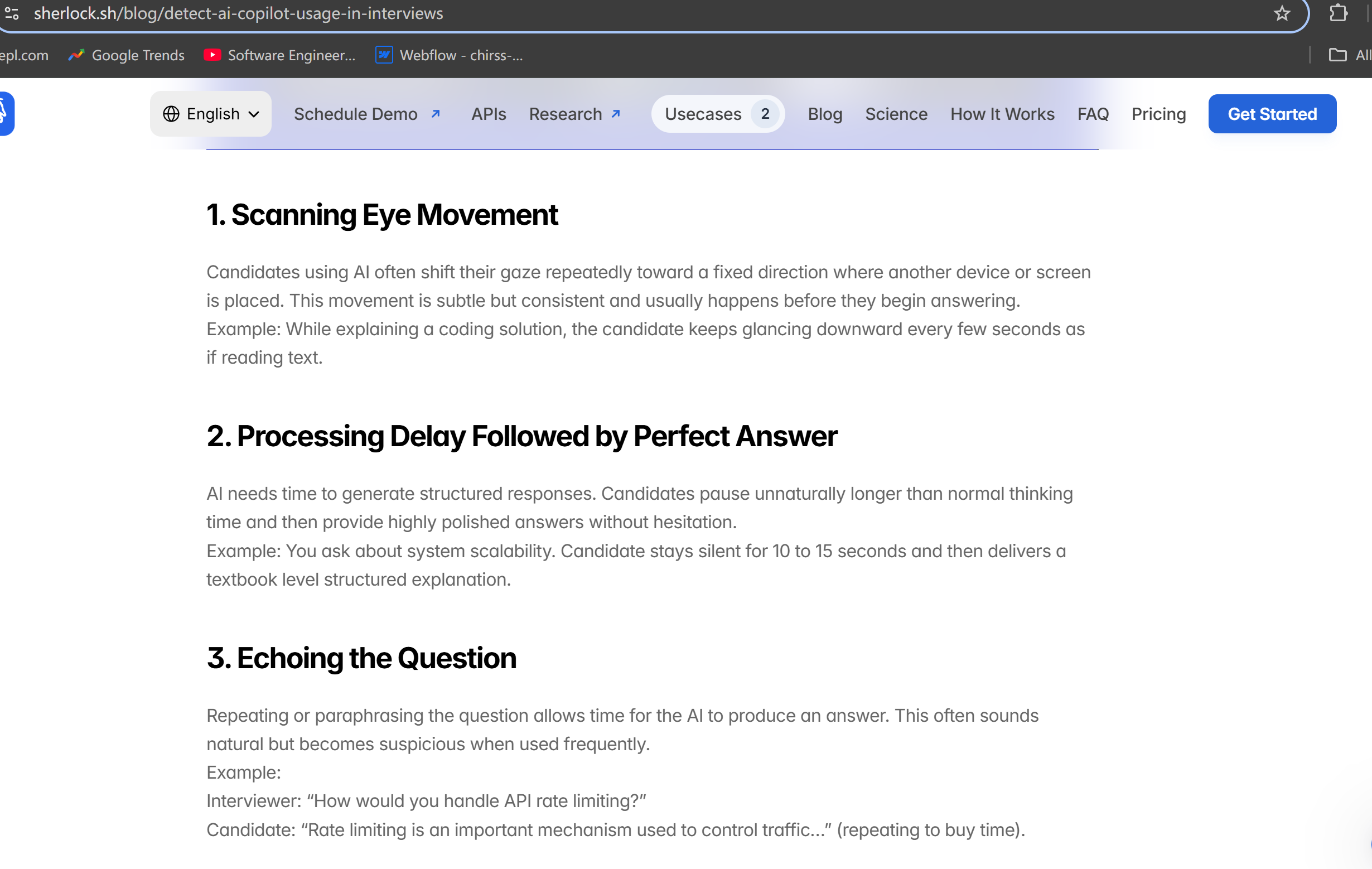 Tools like Sherlock AI put great effort into scanning eye movement during proctoring