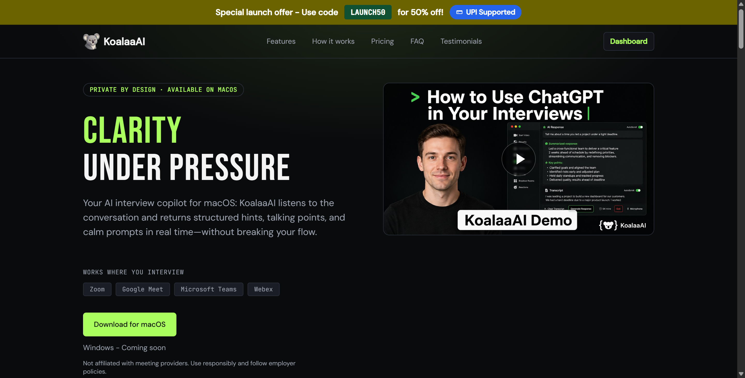 Koalaa AI's homepage, quite simple and direct