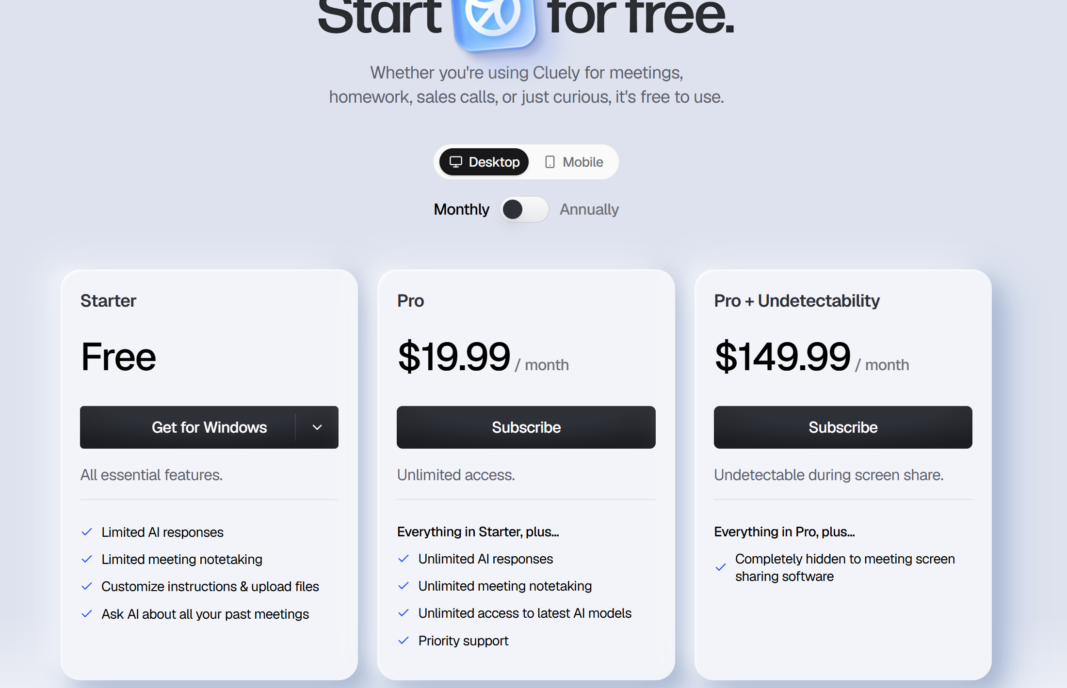 Cluely's undetectable features are only useful when a $150 subscription is paid