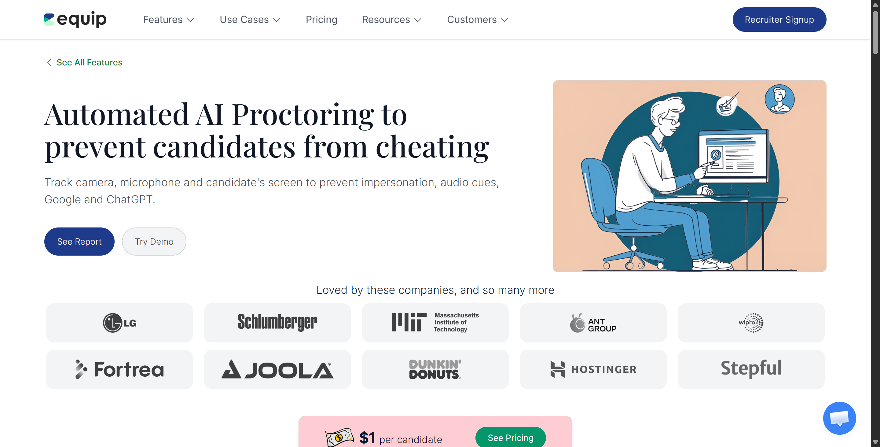 Equip's proctoring page with detailed info I need when searching for how to cheat on Equip assessment