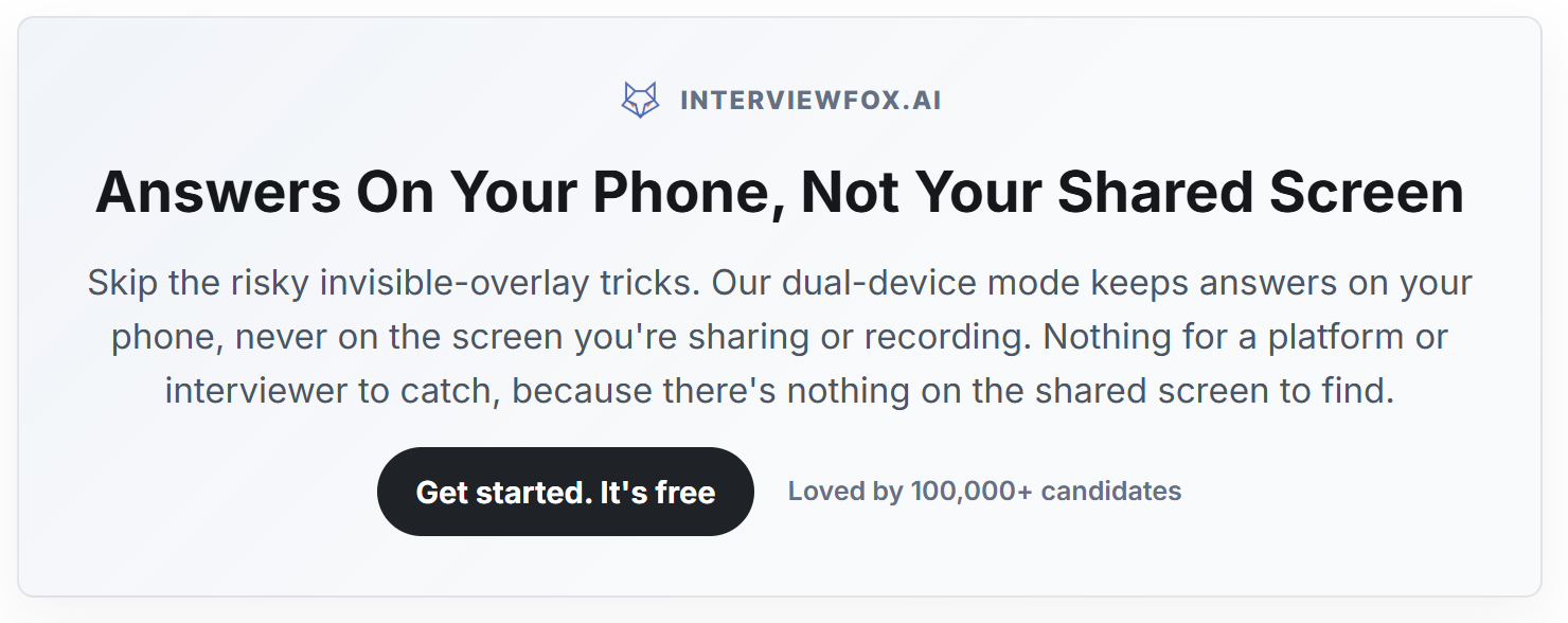 InterviewFox's CTA button claims "it's free" to get started