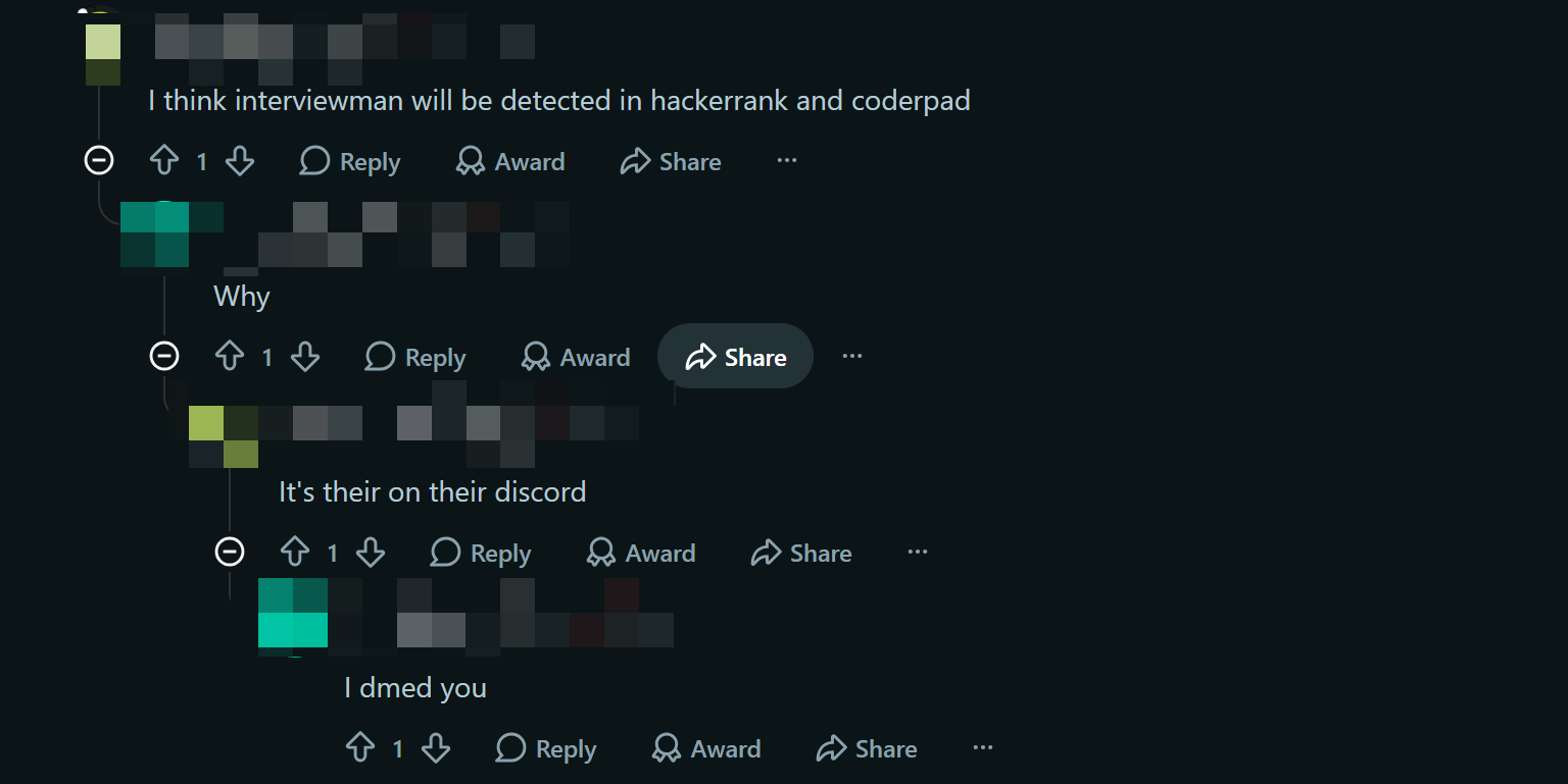 Real people on Reddit revealed that InterviewMan got detected in OA platforms, and soon it was reported.