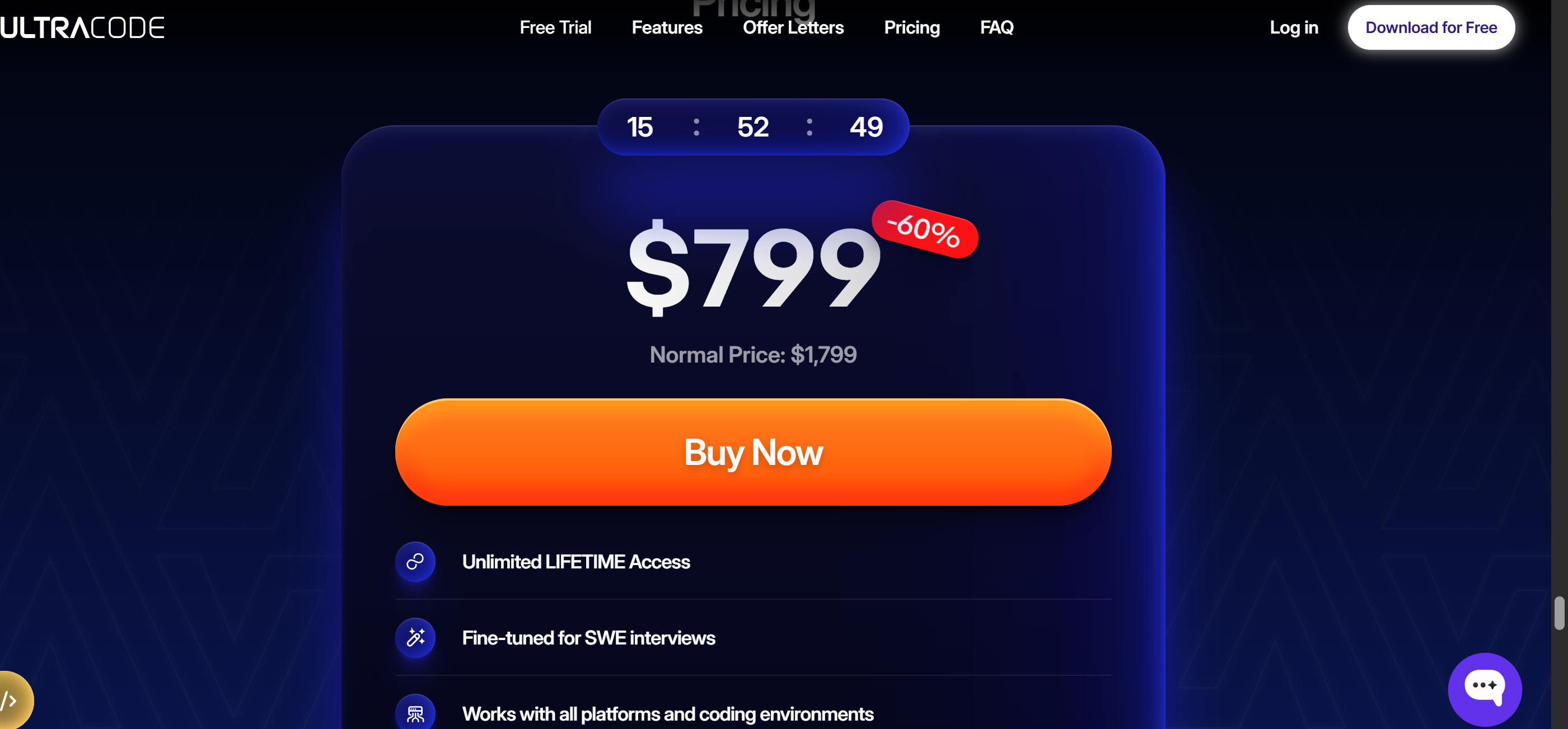 Ultracode AI actually has even fewer options: only one for $799-$1,799 for a lifetime
