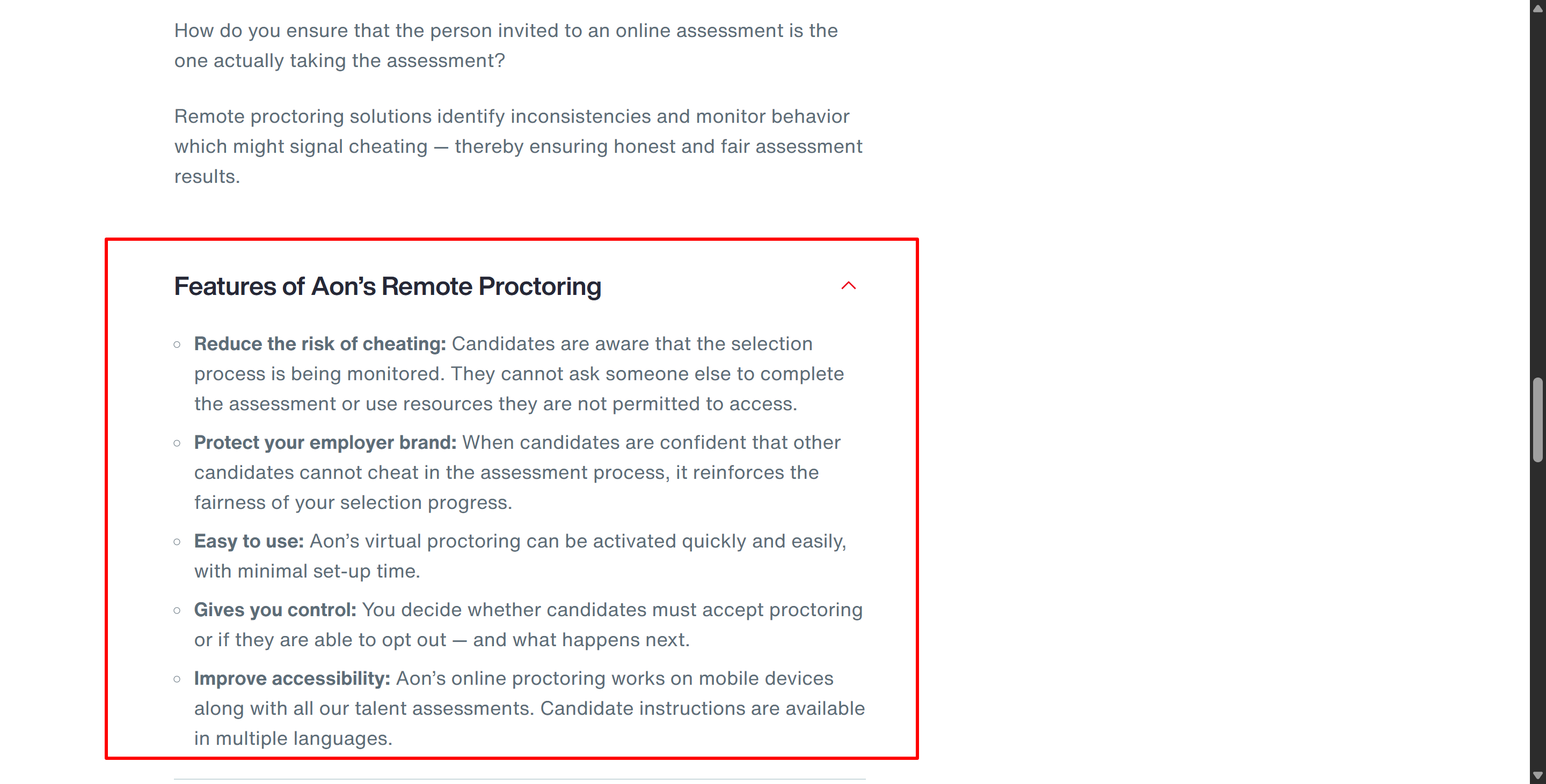 Aon's official pages said little about how it can detect cheating
