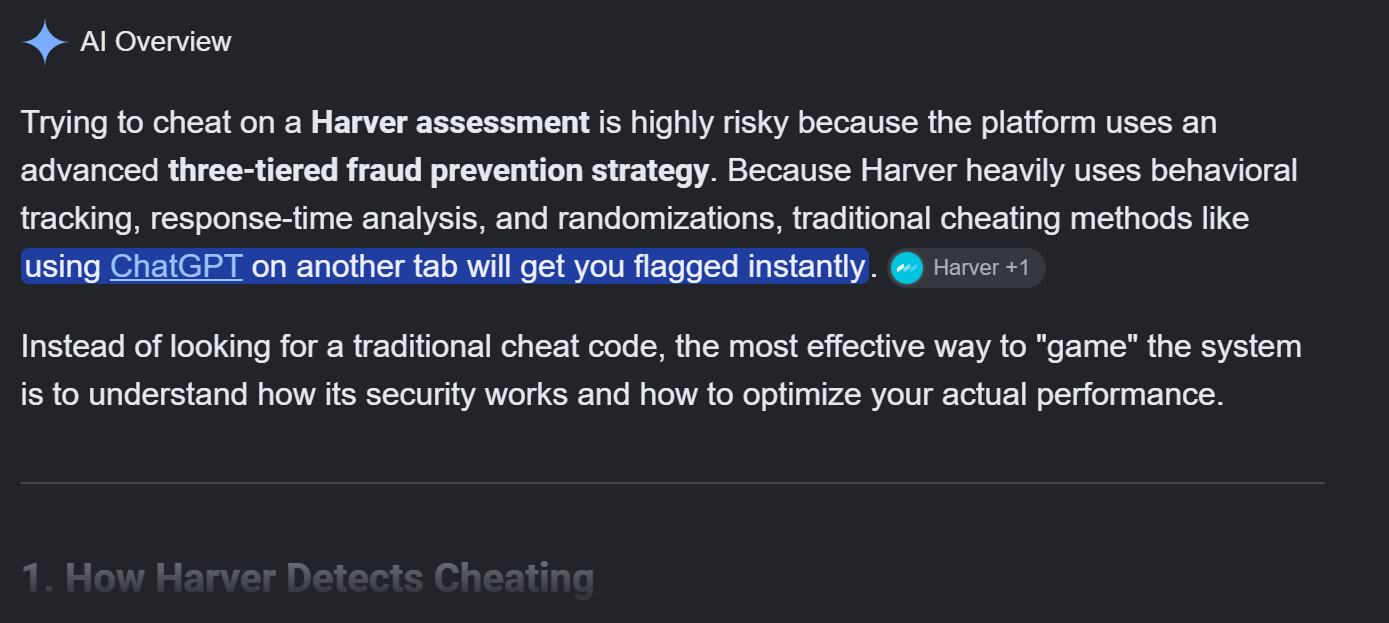 Gemini said cheating when taking a Harver assessment would be impossible