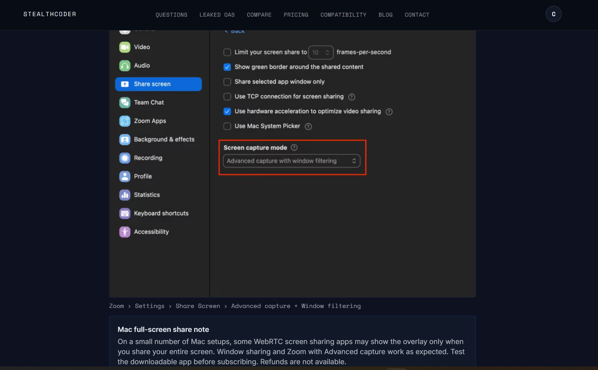 StealthCoder only said the important detection-related things under the FAQ section.
