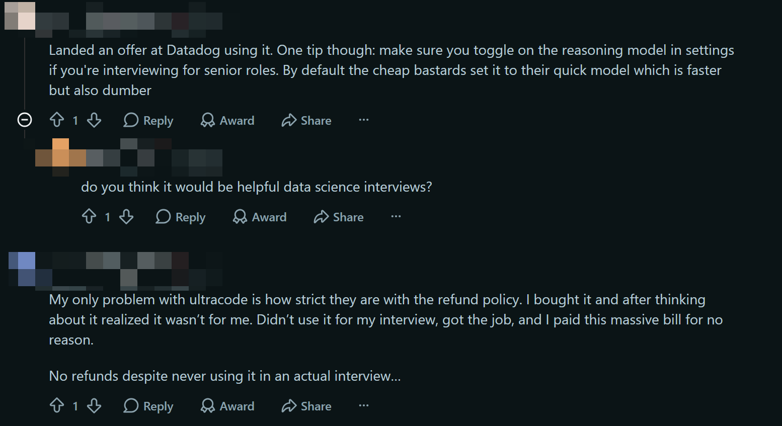 People on Reddit actually also complained about Ultracode AI's stric refund policy