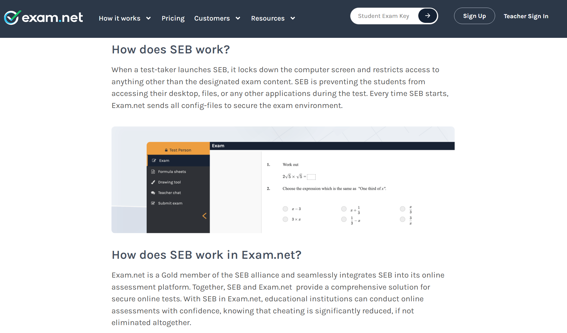 SEB locks the computer screen and prevents access to external websites or applications
