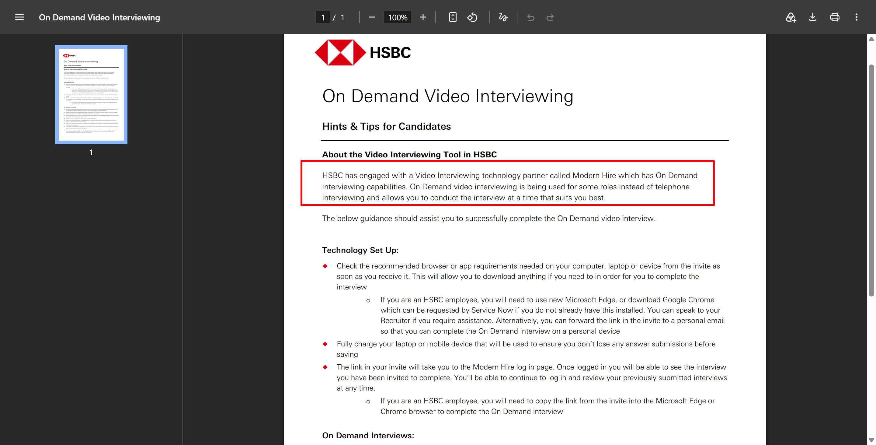 I knew about the HSBC Modern Hire assessment from its official document