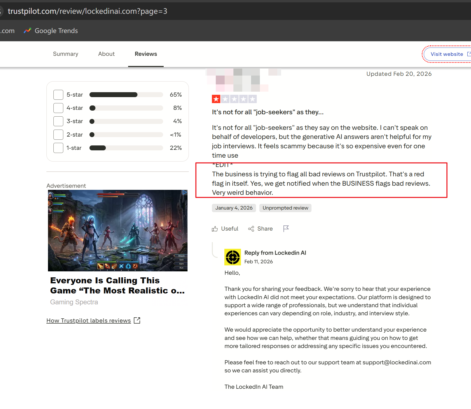 LinkedIn AI's Trustpilot got lots of 1-star comments; people still found they were trying to flag all bad reviews
