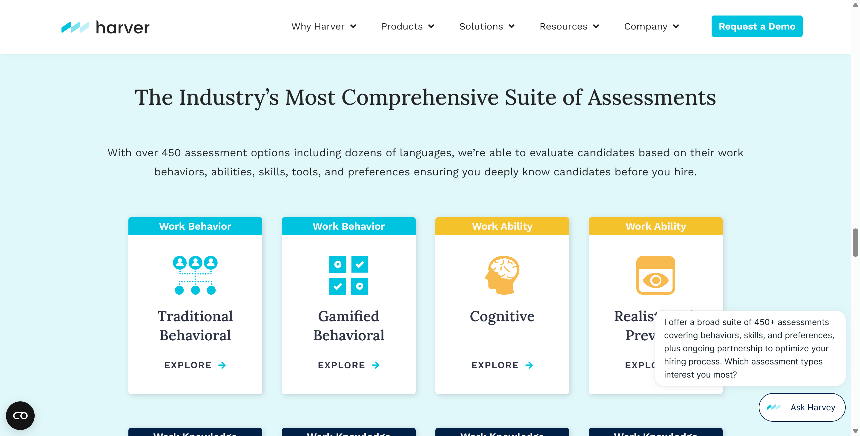 Harver supports different assessments, from behavioral types to cognitive