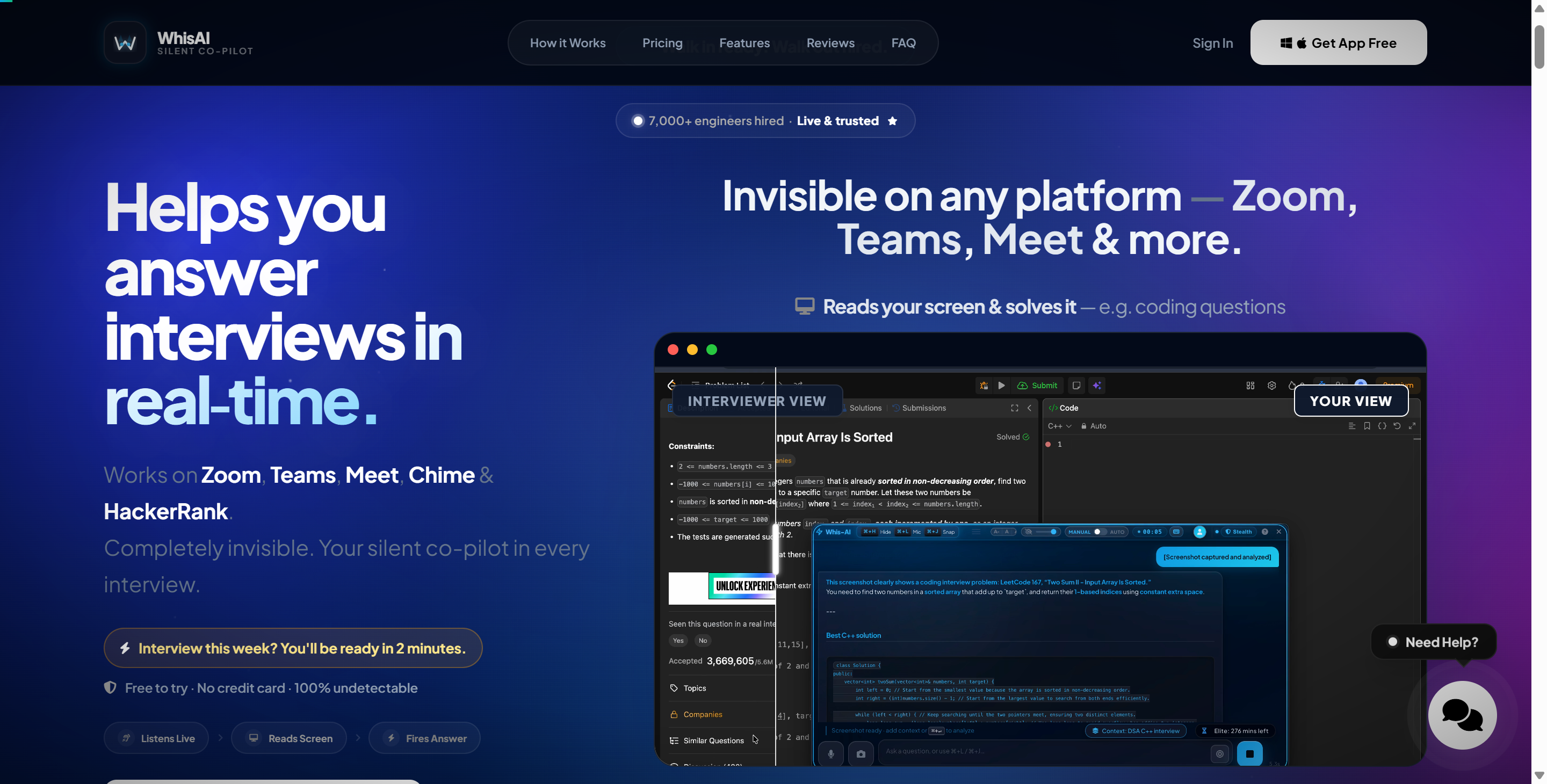 Whis AI was said to be an invisible interview partner that works on Zoom, Teams, Chime, and HackerRank