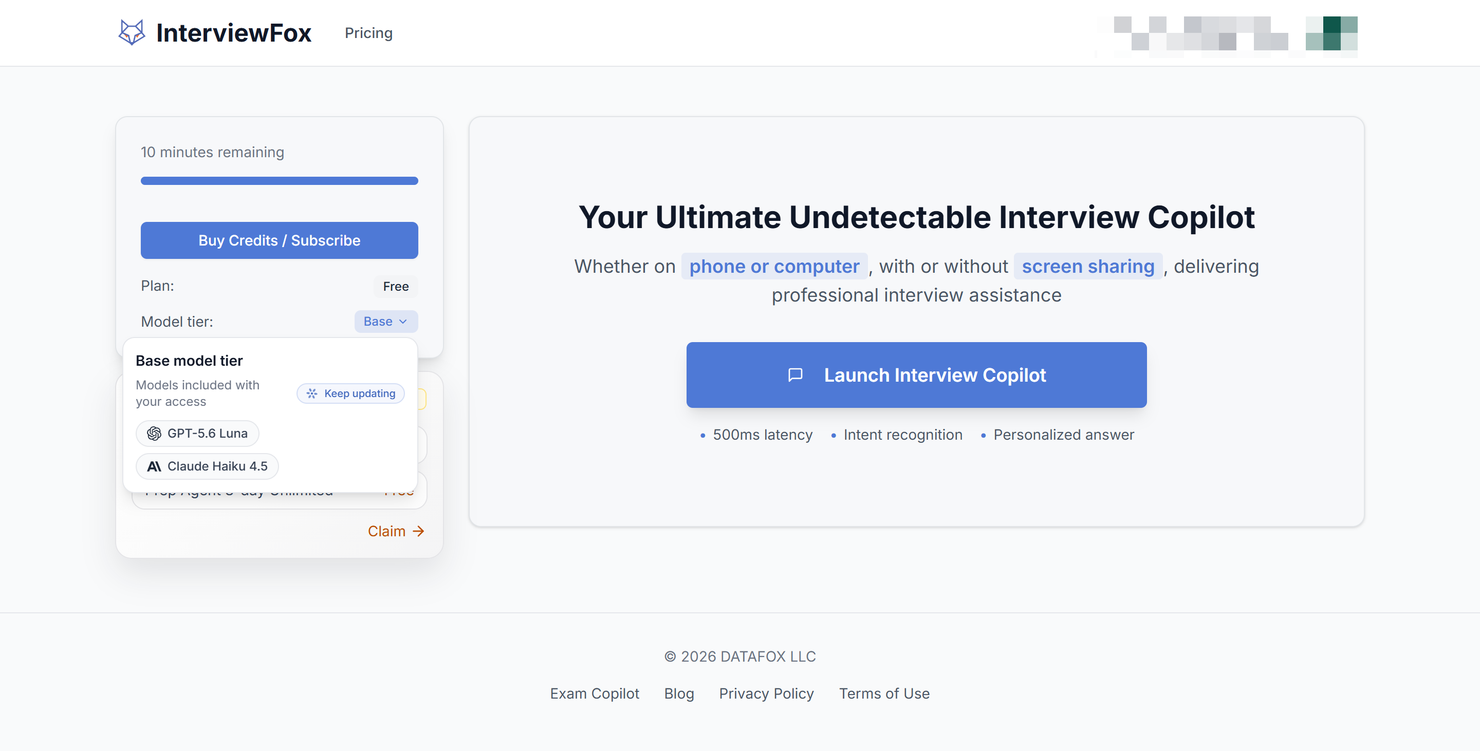 InterviewFox's copilot launch page