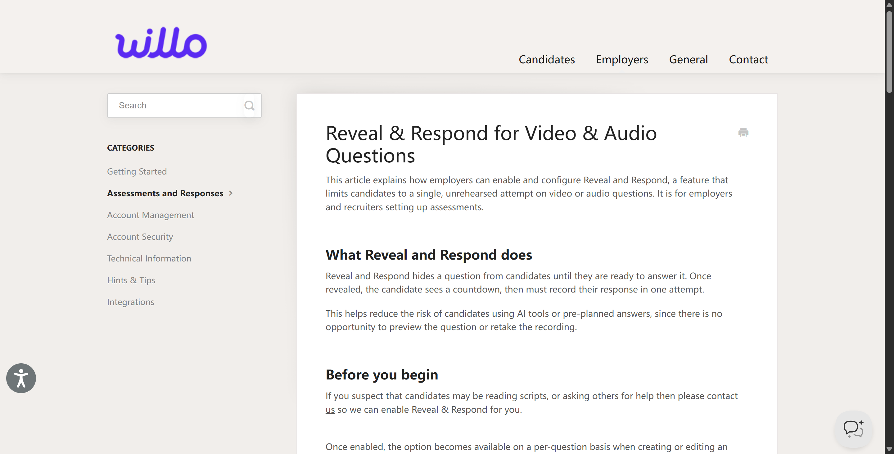 Willo gets only one short document about the Reveal & Respond mode, and that's a bit unfair to candidates