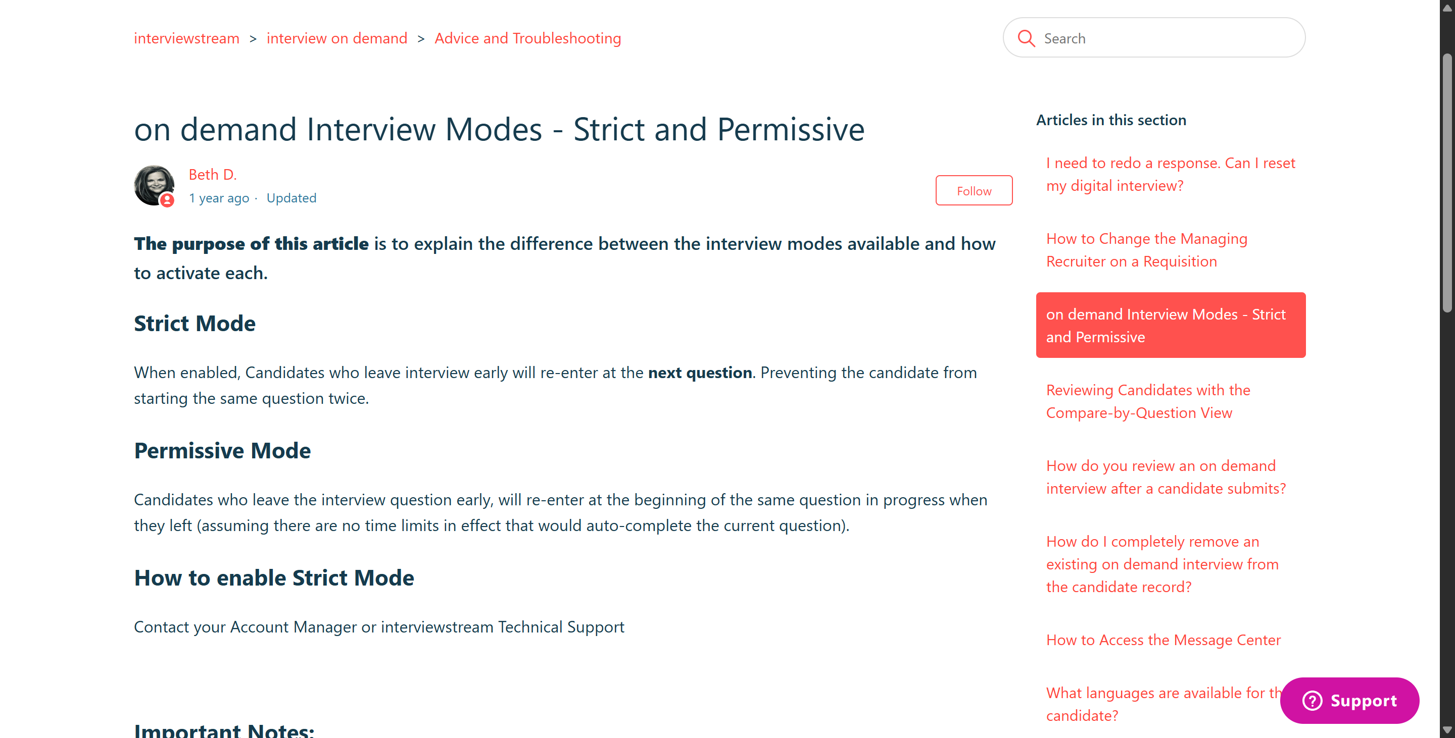 One of the support documents I found about InterviewStream's interview modes