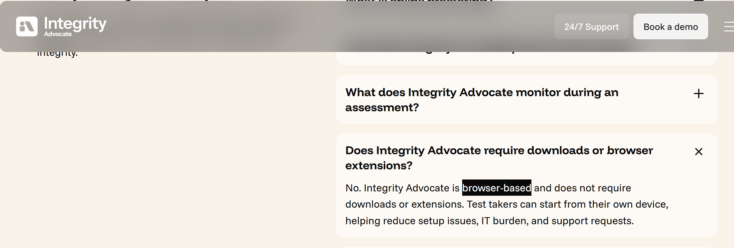 Integrity Advocate officially said that it was built in the browser, and that was where I found I could cheat