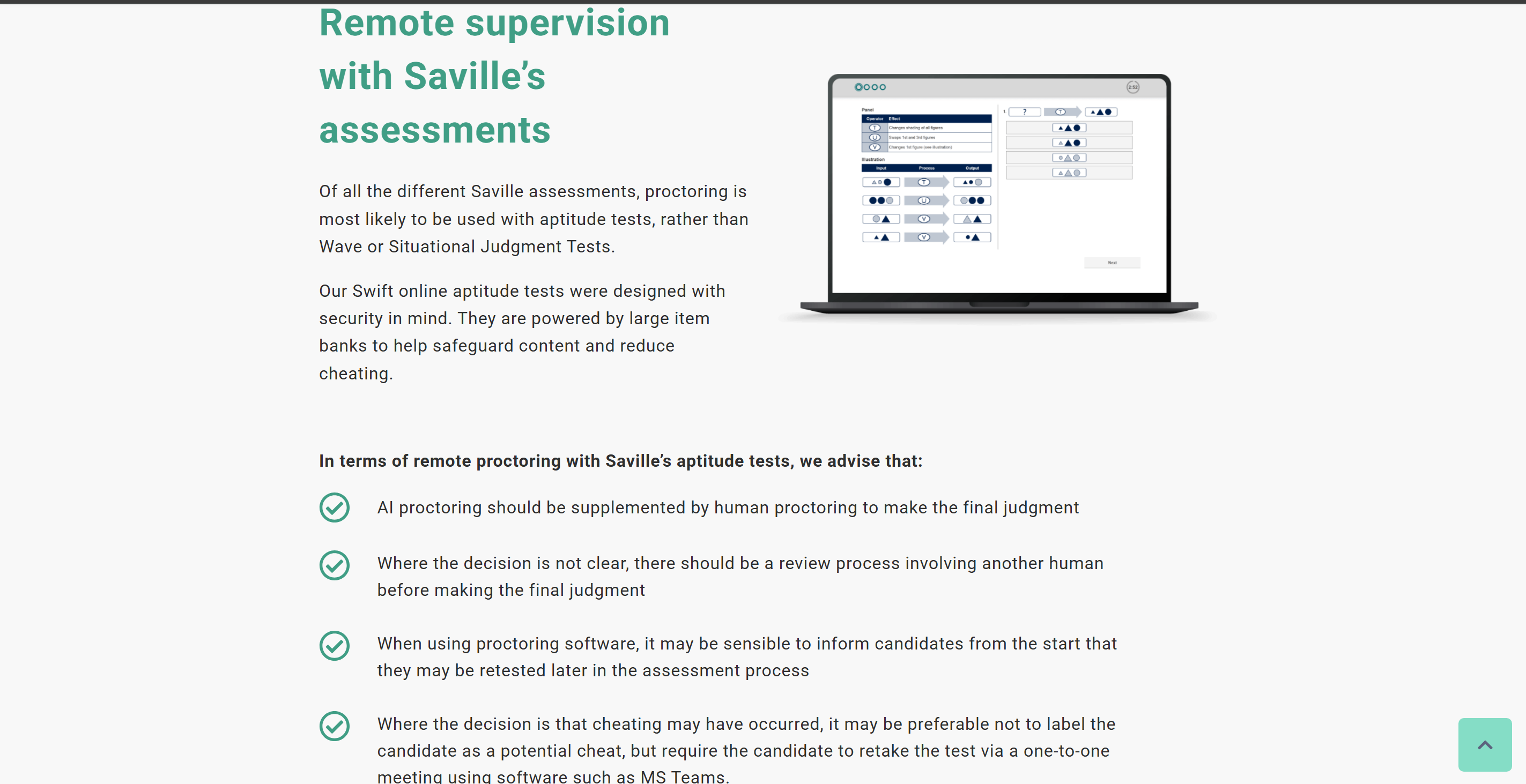 According to official documents, Saville's assessment only involves so-called large item banks for proctoring