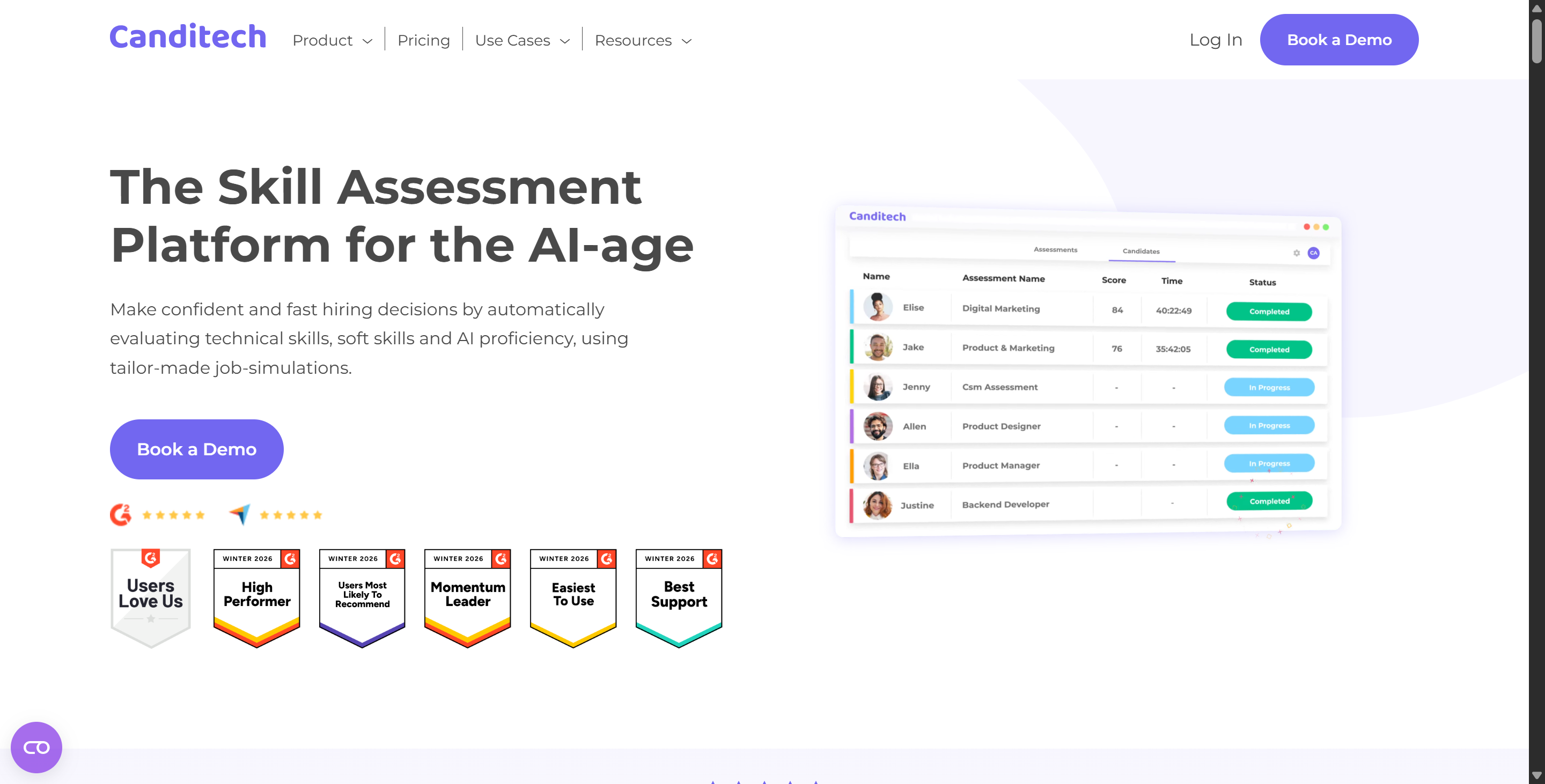 Candidate's homepage, saying that they pay more attention to AI automation in assessments