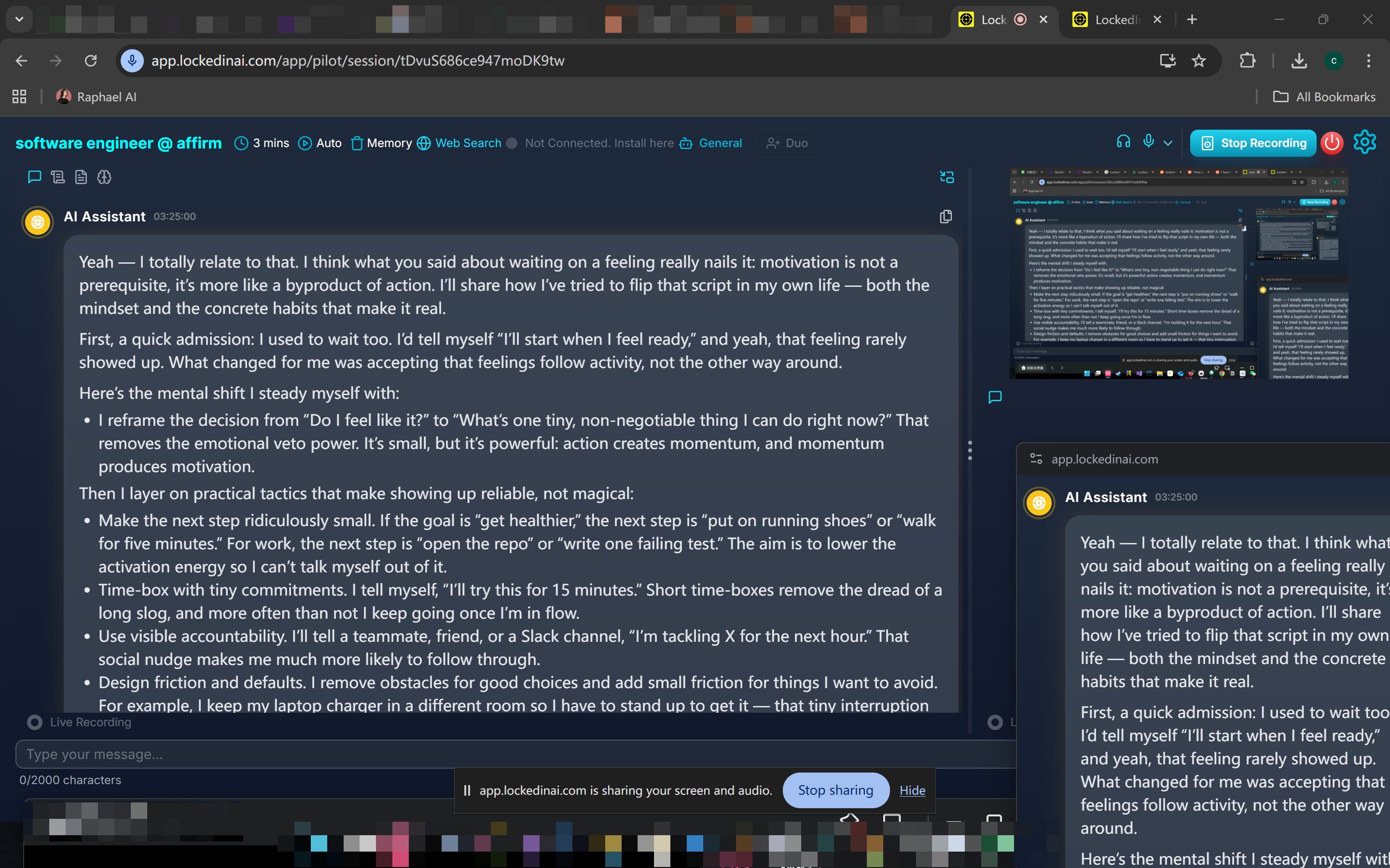 I was testing LockedIn AI's browser-based interview copilot, and it was totally visible during the zoom call